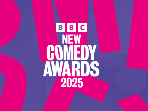 A purple and pink background with the words BBC New Comedy Awards 2025